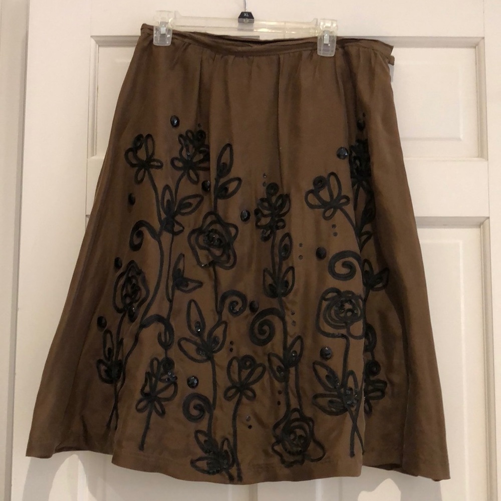 WD NY Brown Skirt with Floral Design